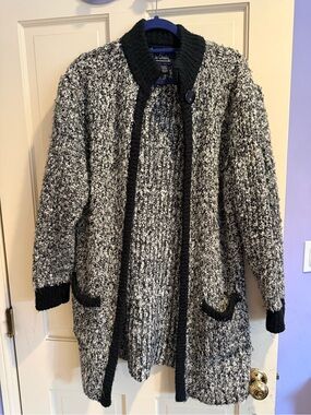 Black & White Marled Open-Front Cardigan